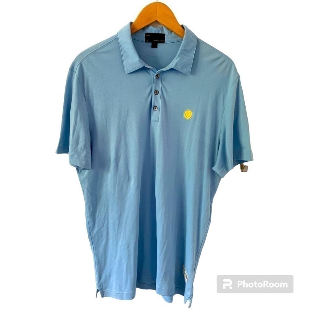 Peace Love World Men's "I AM DAD" Blue Knit Cotton Polo in Size L EUC